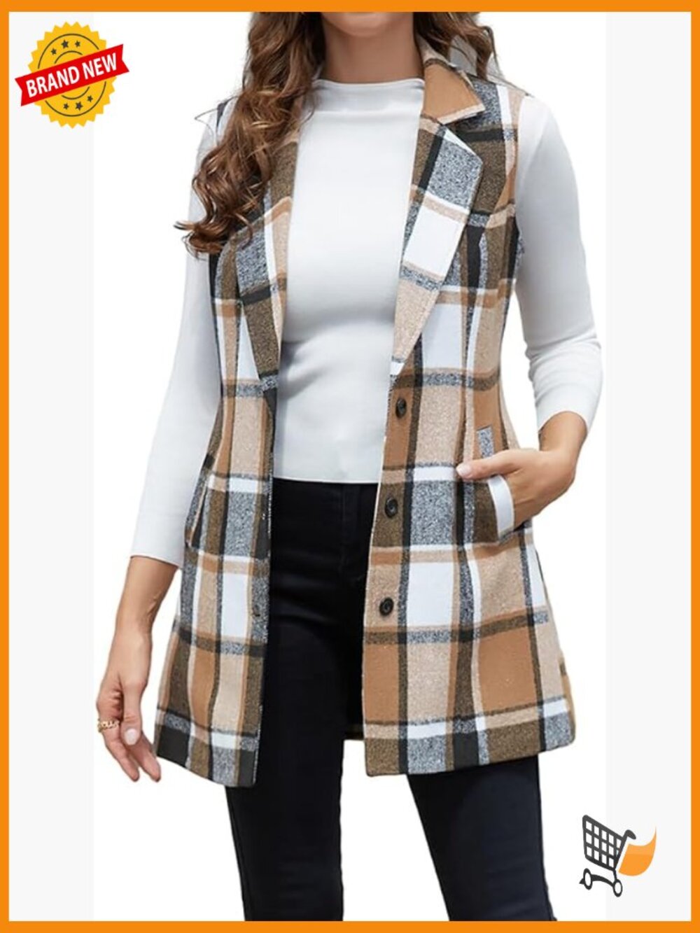 Sleeveless Plaid Vest Blazer Jacket for Women Fall Winter